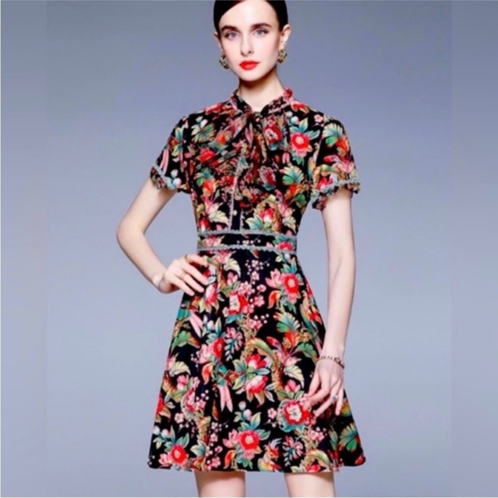 Dalia Macphee black multi short dress NWT